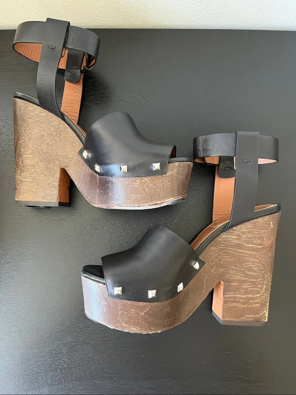Givenchy PARIS  Black Leather Platform clog Sandals SOFIA size 8 (39)